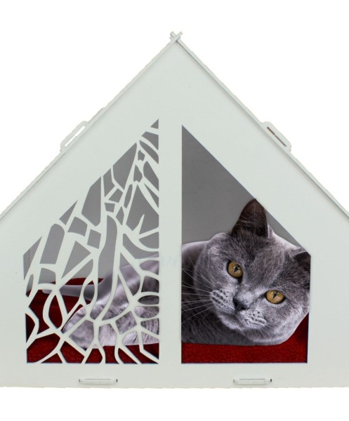 Beyaz Ahşap Büyük Kedi Evi - Kedi Yatağı Seperatör Model